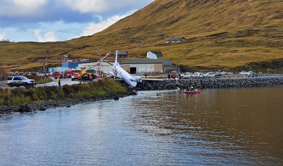 PHOTO: A commuter plane that crashed near the airport in a small town near the Bering Sea, Oct. 17, 2019. The Peninsula Airways flight from Anchorage to Dutch Harbor came to a halt just short of the water.