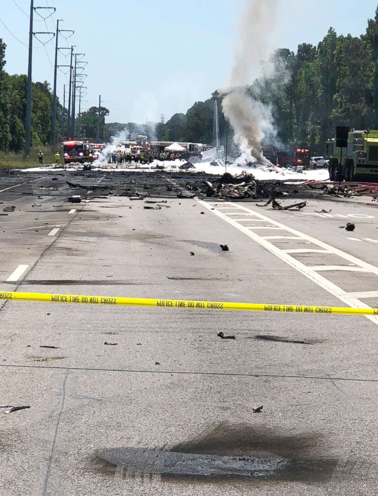 PHOTO: Emergency personnel work at the scene of an Air National Guard C-130 cargo plane that crashed near Savannah, Ga., on May 2, 2018.