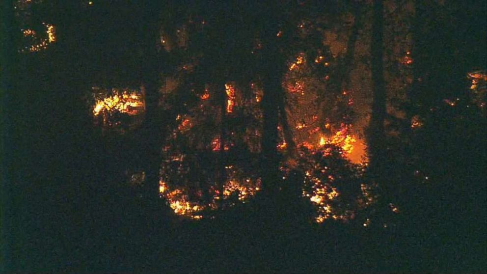 Flames could be seen on Ketron Island, Washington, where the stolen plane crashed late Friday, Aug. 10, 2018.