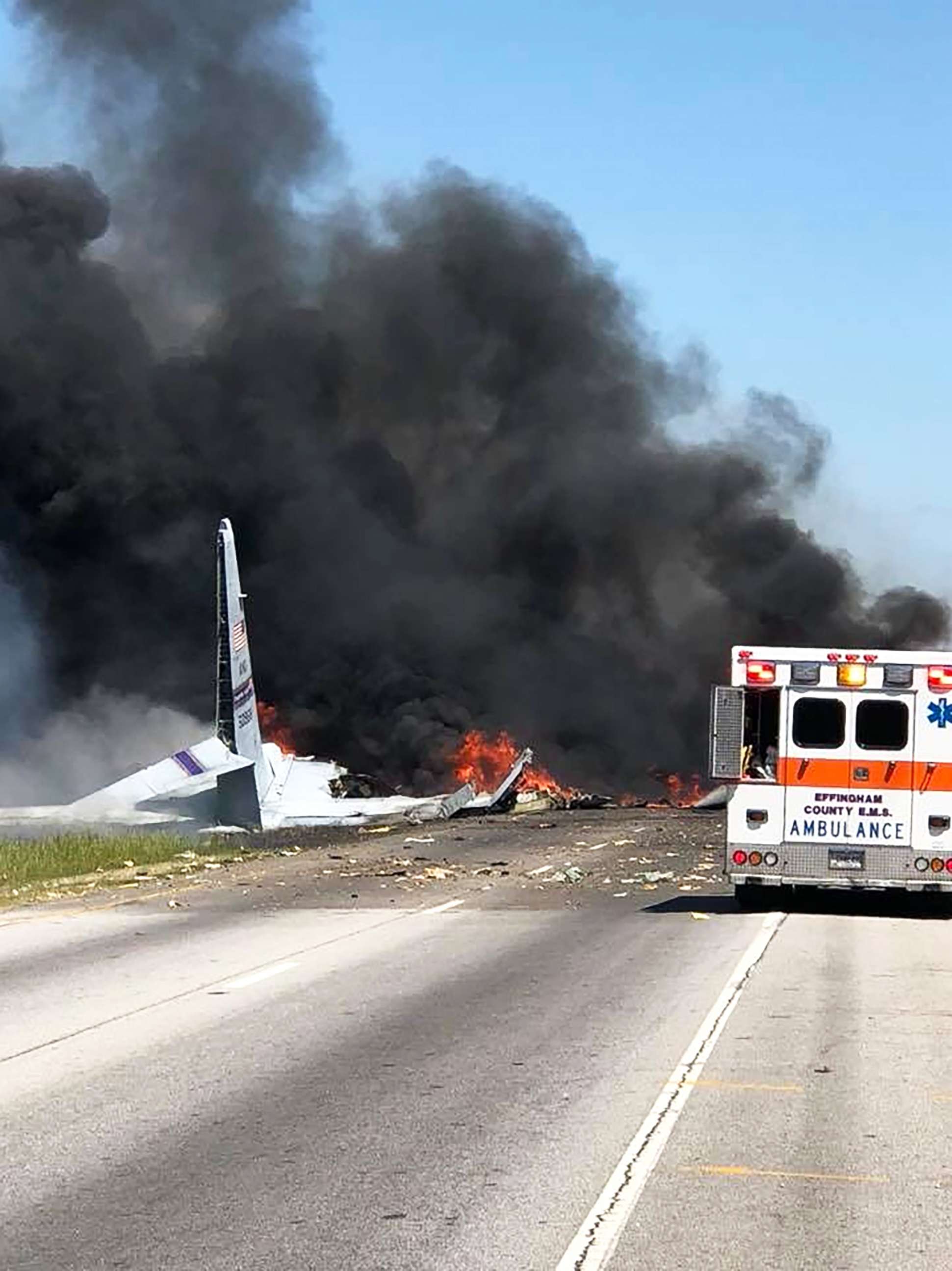 PHOTO: Smoke billows at the site of a military plane crash in Savannah, Ga., on May 2, 2018.