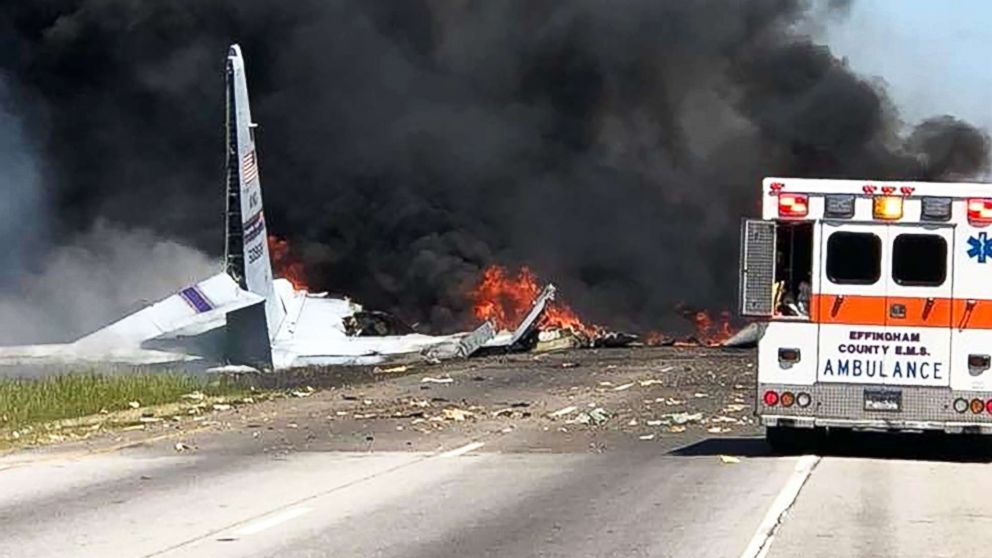 PHOTO: Smoke billows at the site of a military plane crash in Savannah, Ga., on May 2, 2018.