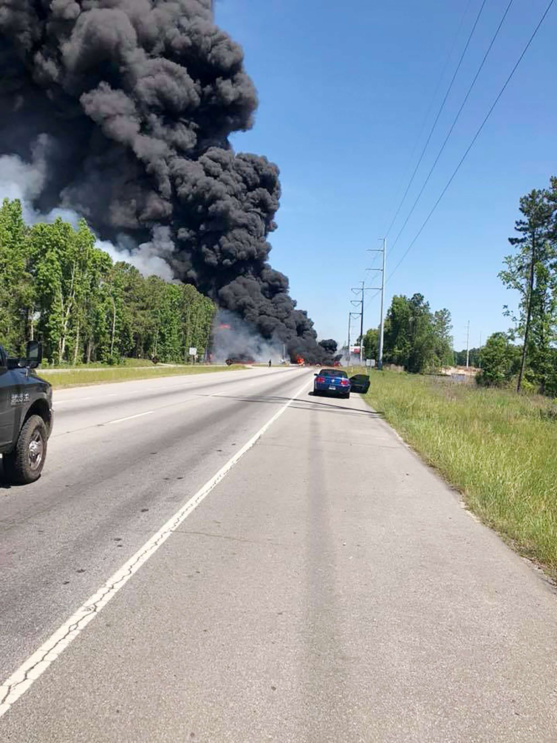 PHOTO: A C-130 military transport plane crashed near the airport in Savannah Ga. at the intersection of Highway 21 at Crossgate Road on May 2, 2018.  