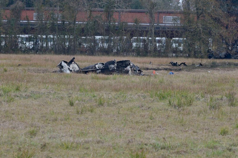 PHOTO: A photo shows a wrecked plane lying on the ground after it crashed near Verot School and Feu Follet roads in Lafayette, la., Dec. 28, 2019.