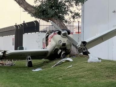 Small plane misses runway at California airport, wraps around tree in crash-landing