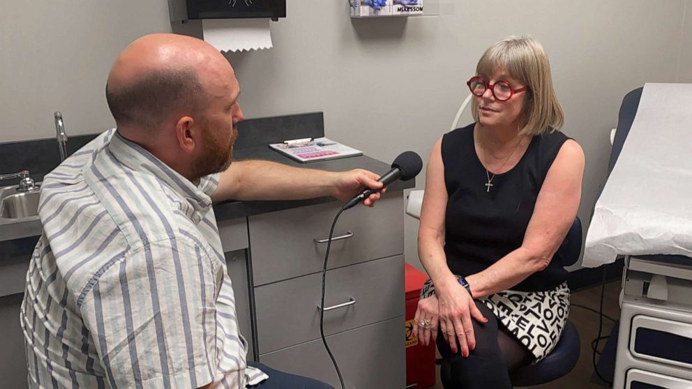 PHOTO: Dr. Janet Cathey, the lead physician at the Planned Parenthood in Little Rock, AK, talks to ABC News' Brad Mielke about the effects of the state's abortion trigger law.