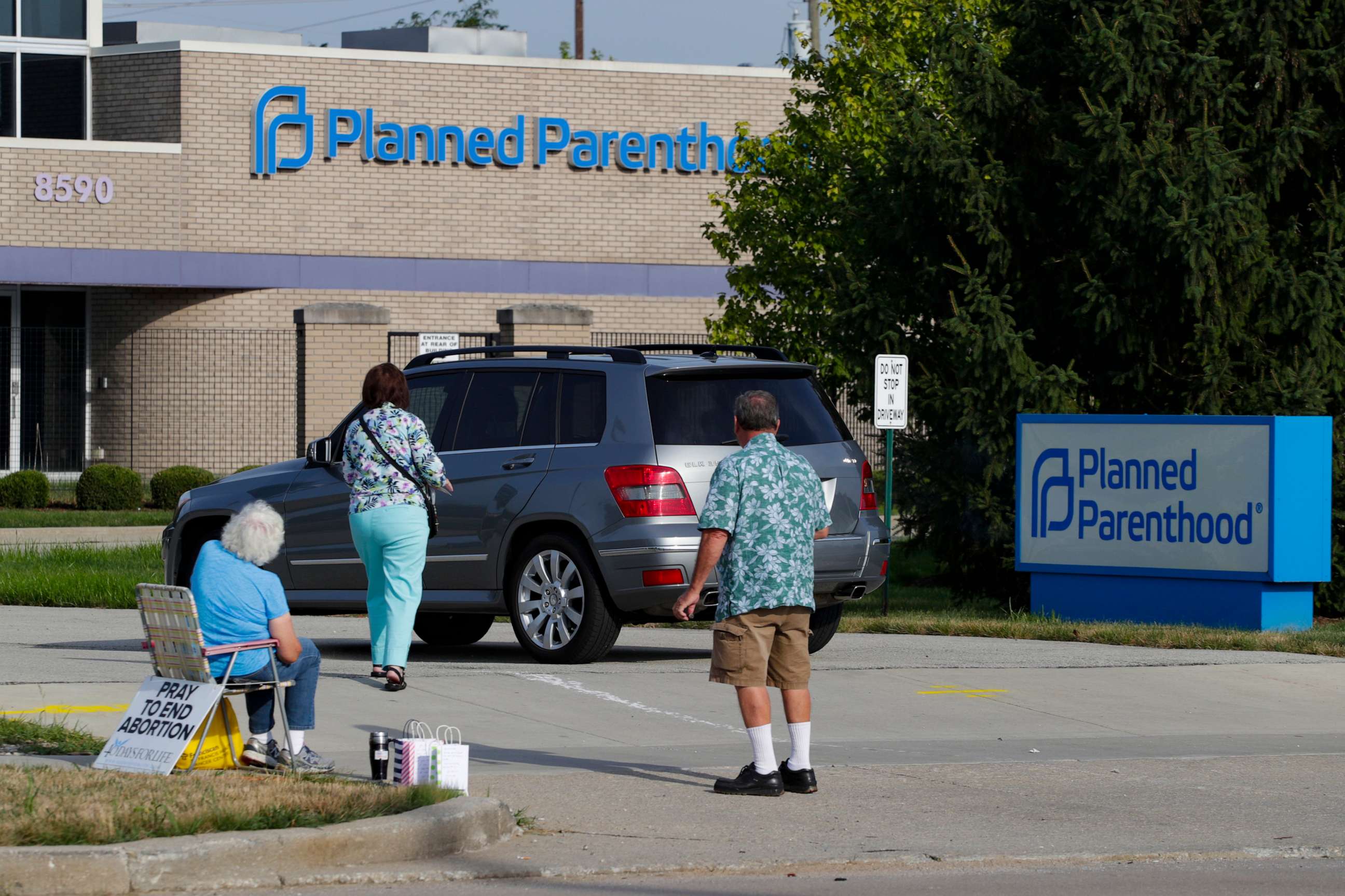 PHOTO: In this Aug. 16, 2019, file photo, abortion protesters attempt to hand out literature at a Planned Parenthood clinic in Indianapolis.