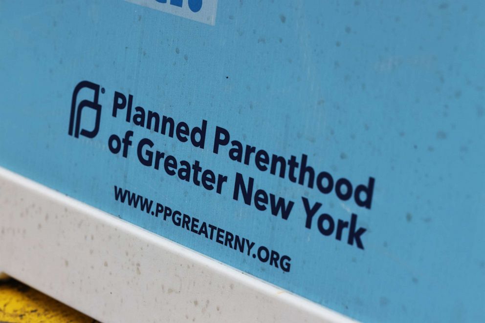 PHOTO: In this April 16, 2021, file photo, Planned Parenthood signage is seen in the Financial District neighborhood of New York.