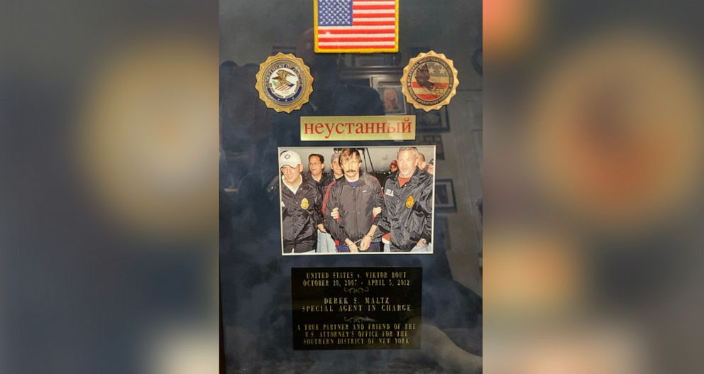 PHOTO: A plaque given to Special Agent Derek Maltz after the arrest of Viktor Bout.
