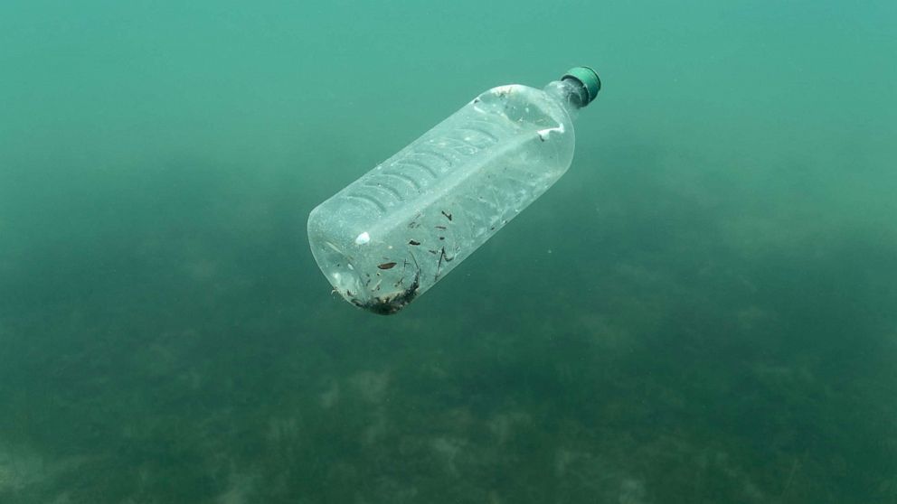 PHOTO: A plastic bottle is seen floating in an Adriatic sea, May 30, 2018.