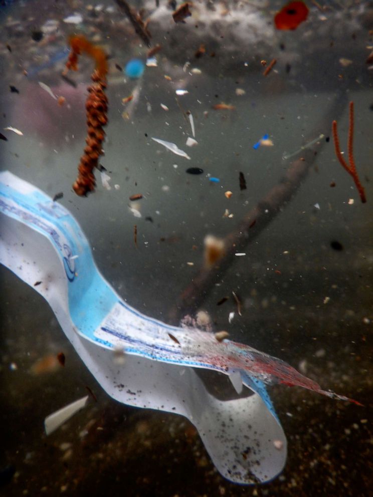 PHOTO: Plastic waste is seen underwater in the Mediterranean sea near Campania, Italy, Nov. 18, 2019.