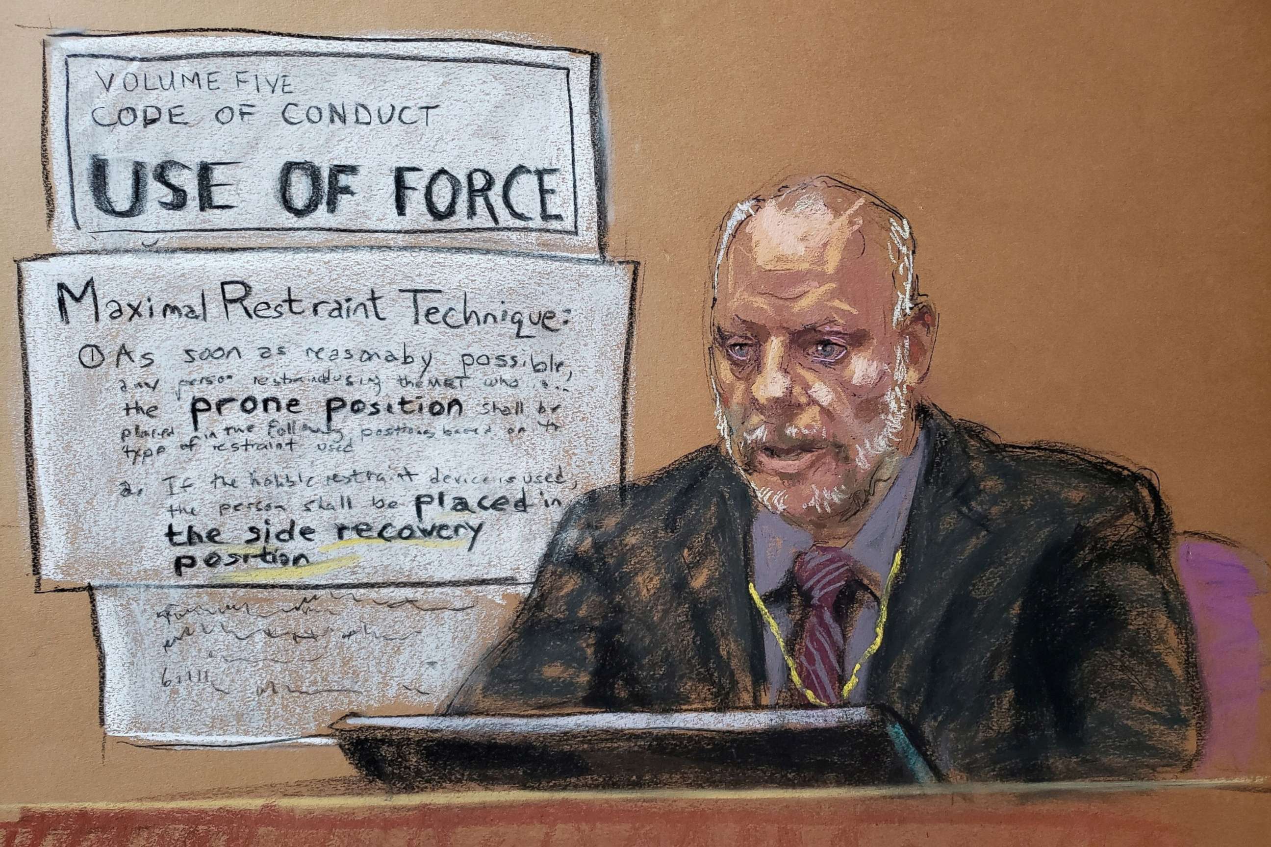 PHOTO: Retired Minneapolis Police Sergeant David Pleoger answers questions on the fourth day of the trial of former Minneapolis police officer Derek Chauvin in the death of George Floyd in Minneapolis, April 1, 2021.