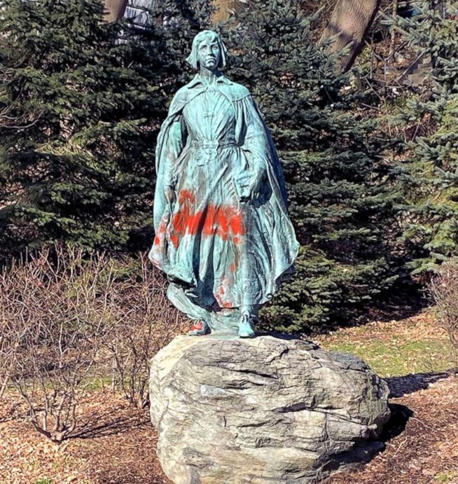 PHOTO: The Plymouth Maiden was also among the historical landmarks vandalized. 