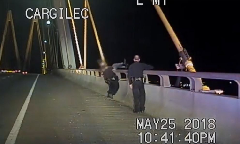 PHOTO: La Porte Police Department pull a female from the Fred Hartman Bridge, in Texas, May 25 2018. 