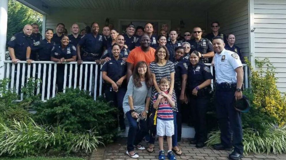 PHOTO: Officers greeted Austin Tuozzolo, the young son of fallen NYPD Sgt. Paul Tuozzolo, at his home in Suffolk County to send him off to his first day of school.