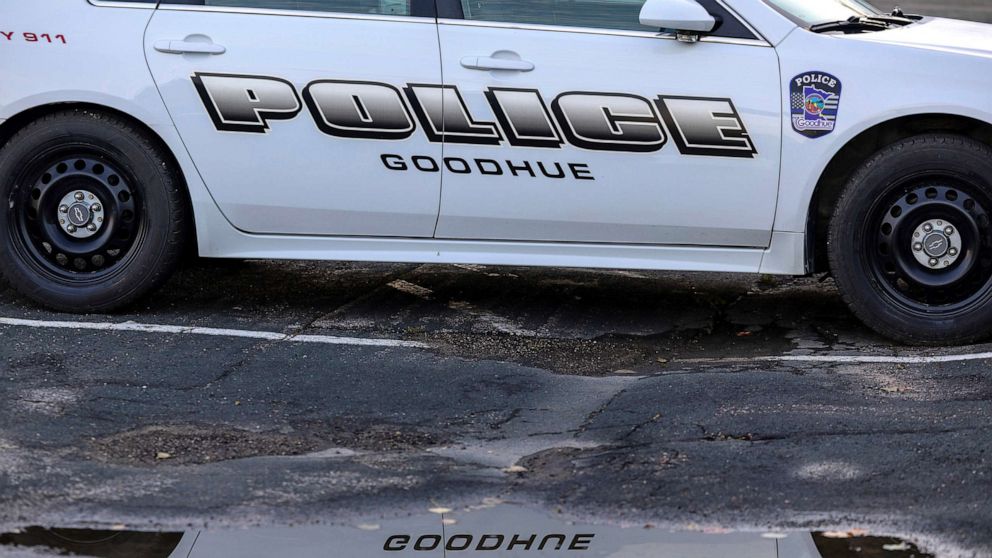 PHOTO: A Goodhue police car is parked outside City Hall on Aug. 14, 2023, in Goodhue, Minn.