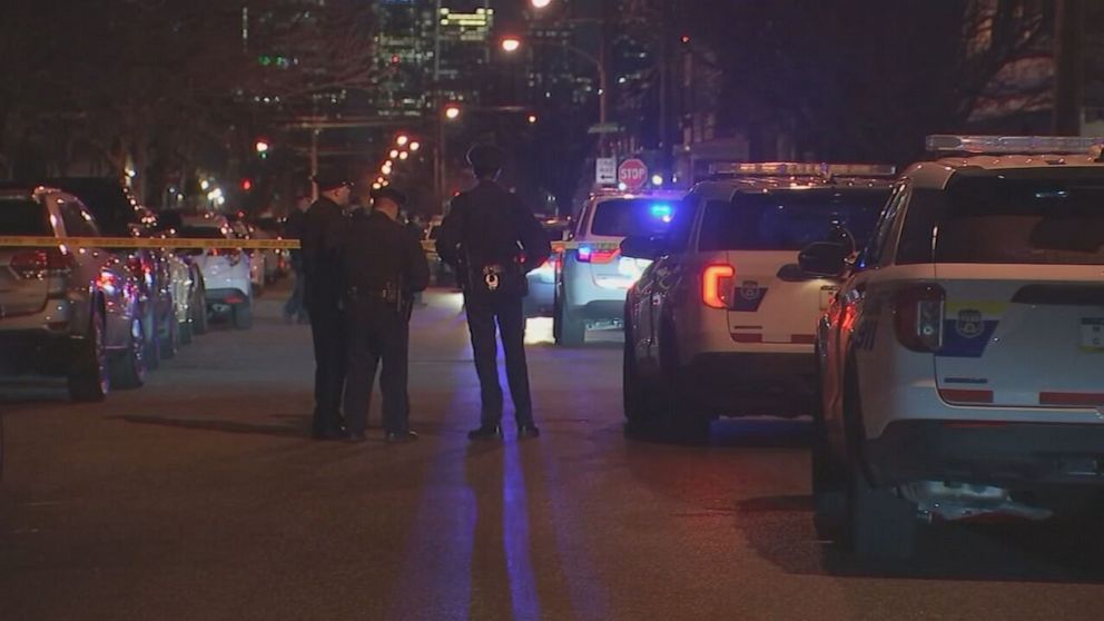 PHOTO: In this screen grab from a video, officers investigate the scene of a police involved shooting in Philadelphia on March 1, 2022.