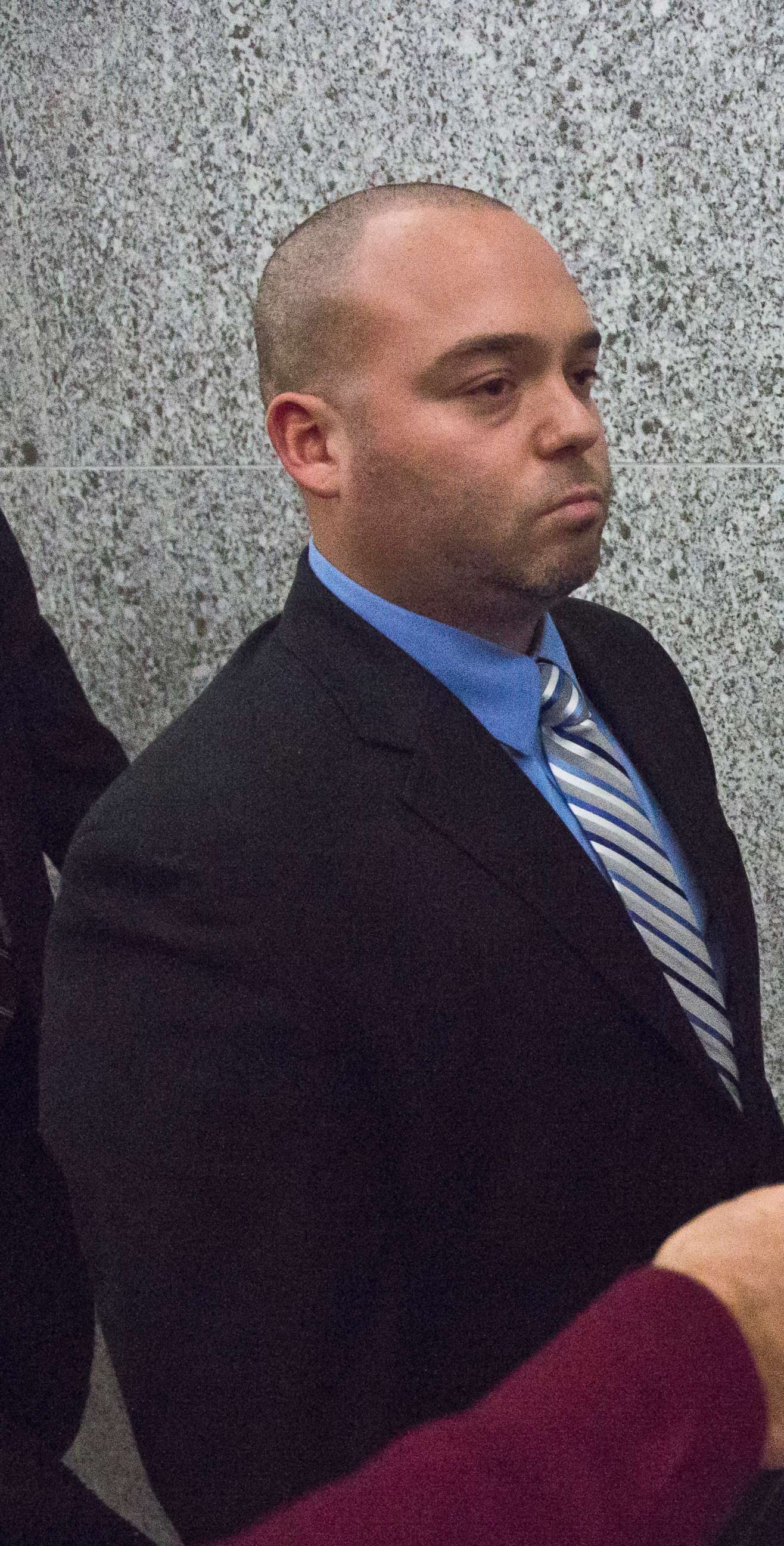PHOTO: New York police officers David Afanador leaves state court following his arraignment in this Nov. 5, 2014 file photo in New York.