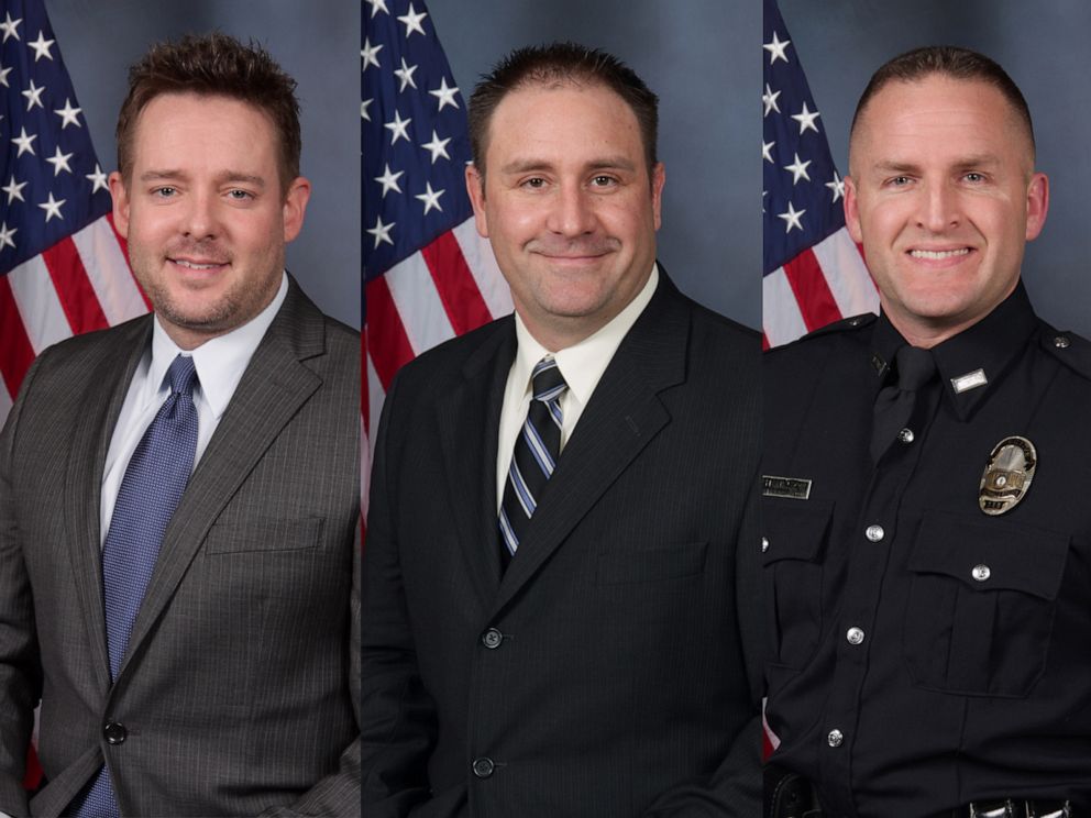 PHOTO: Louisville Metro Police officers Sgt. Jonathan Mattingly, Det. Myles Cosgrove and Det. Brett Hankison are pictured in handout images from the police.