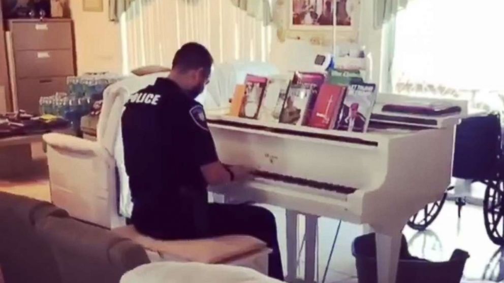 PHOTO: While responding to a medical call for service involving an elderly couple in Spring Valley, Officer Hernandez noticed that the couple owned a piano. To cheer up the couple’s daughter he decided to play some songs for her. 