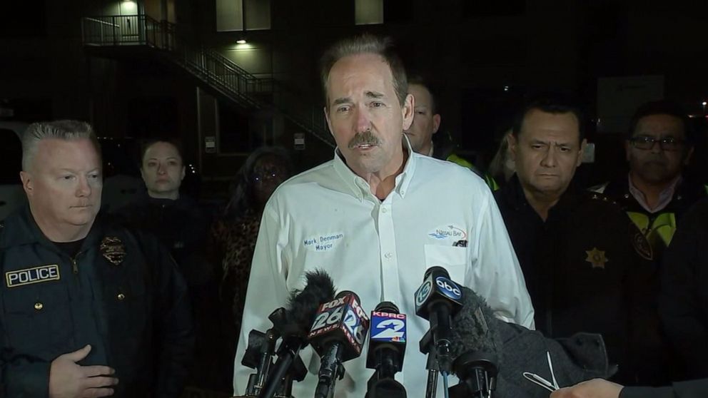 PHOTO: Nassau Bay, Texas, Mayor Mark Denman speaks to reporters after Nassau Bay police Sgt. Kaila Sullivan was killed while trying to arrest a suspect, Dec. 10, 2019.