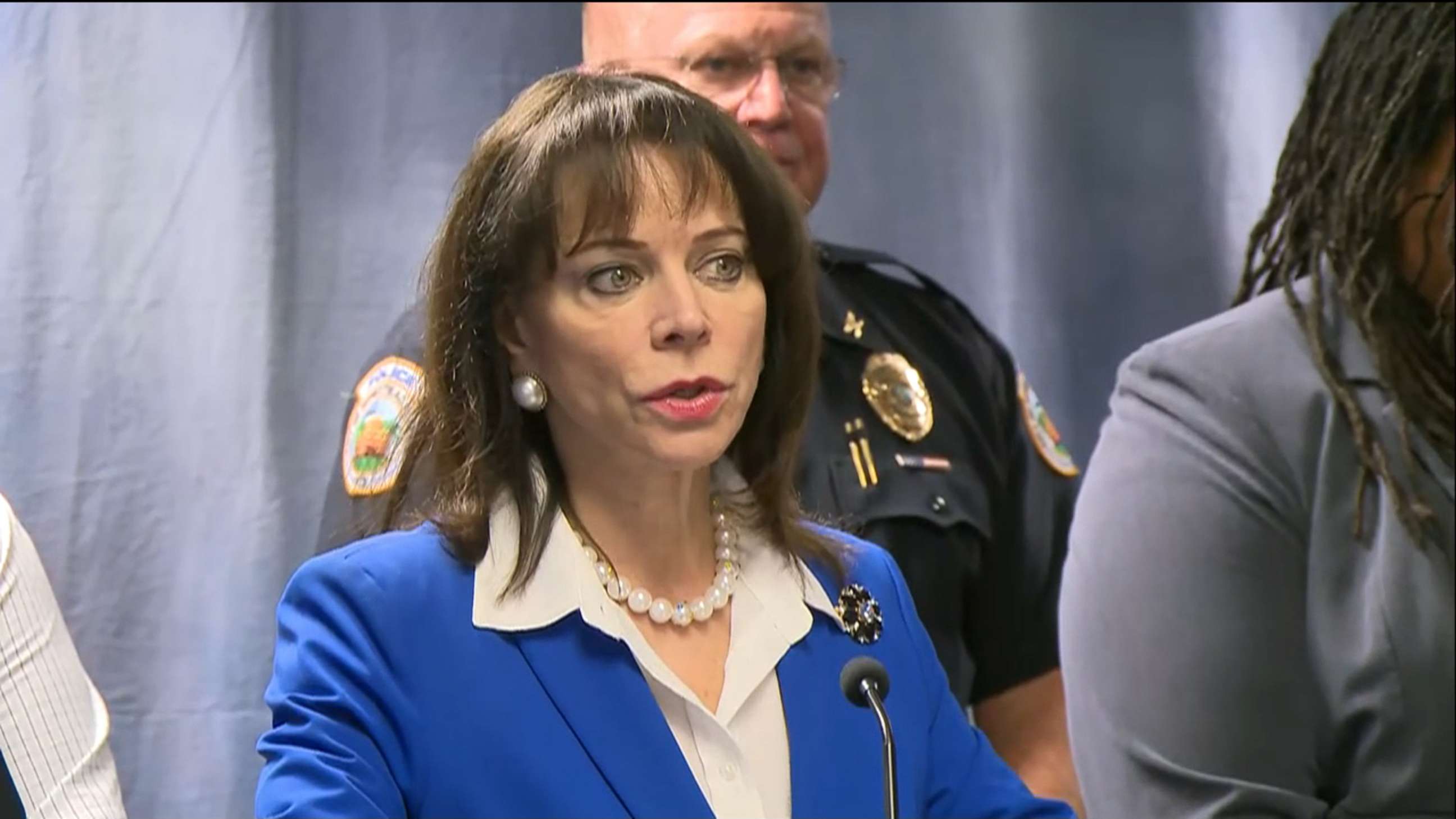 PHOTO: Miami-Dade State Attorney Katherine Fernandez Rundle speaks at a press conference on Aug. 7, 2019, about Homestead Police officer Lester Brown who has been charged with felony battery and official misconduct for pushing an inmate into a wall.