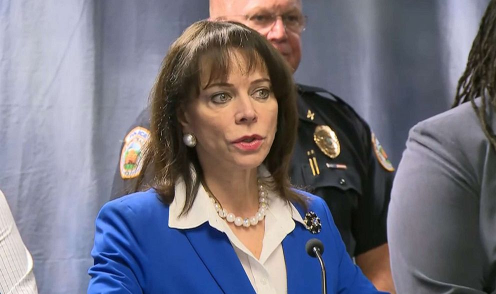 PHOTO: Miami-Dade State Attorney Katherine Fernandez Rundle speaks at a press conference on Aug. 7, 2019, about Homestead Police officer Lester Brown who has been charged with felony battery and official misconduct for pushing an inmate into a wall.