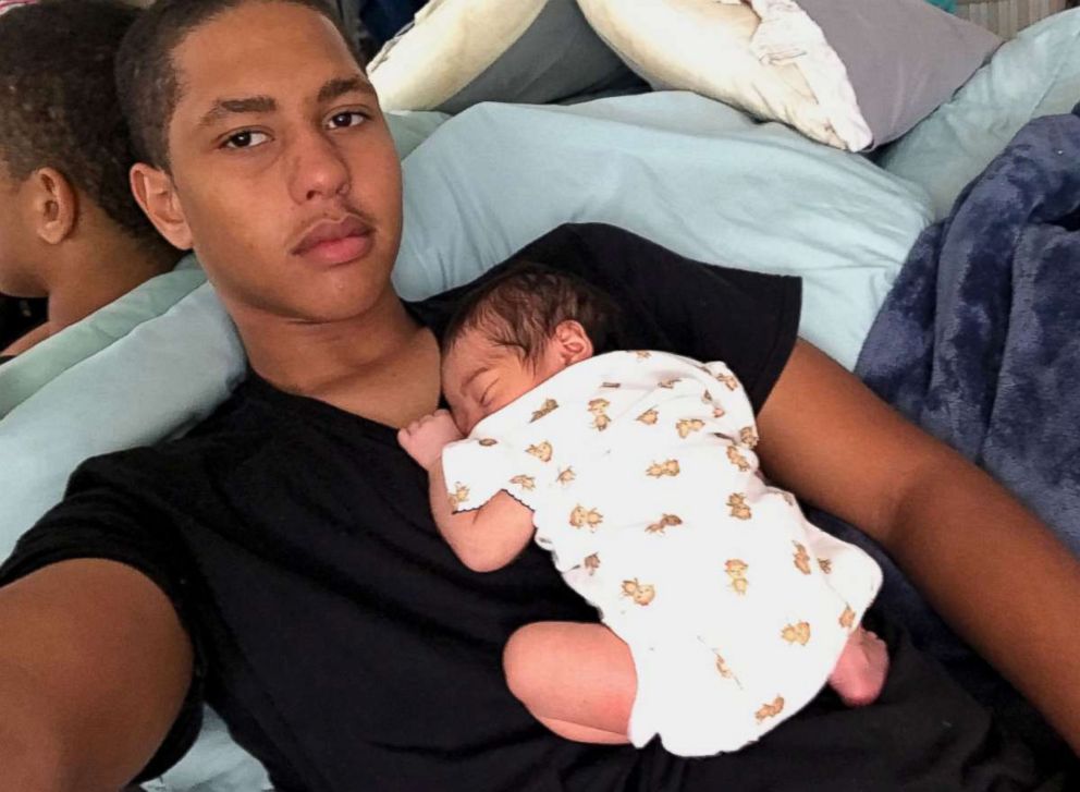 PHOTO: New dad Anthony "AJ" Weber, 16, posing with his newborn daughter Violet fast asleep on his chest. Weber was shot and killed by Los Angeles County Sheriff's deputies, Jan. 3, 2018.