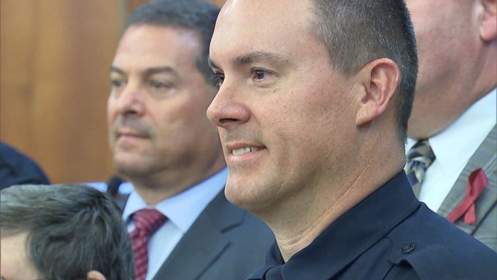 PHOTO: Coconut Creek Police Officer Michael Leonard was honored during a Broward County commission meeting Tuesday for his actions in apprehending Marjory Stoneman Douglas shooting suspect Nikolas Cruz. 
