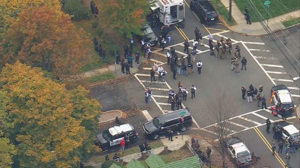 PHOTO: In this screen grab from a video, law enforcement personnel are on the scene where two police officers were shot in Newark, N.J., on Nov. 1, 2022.
