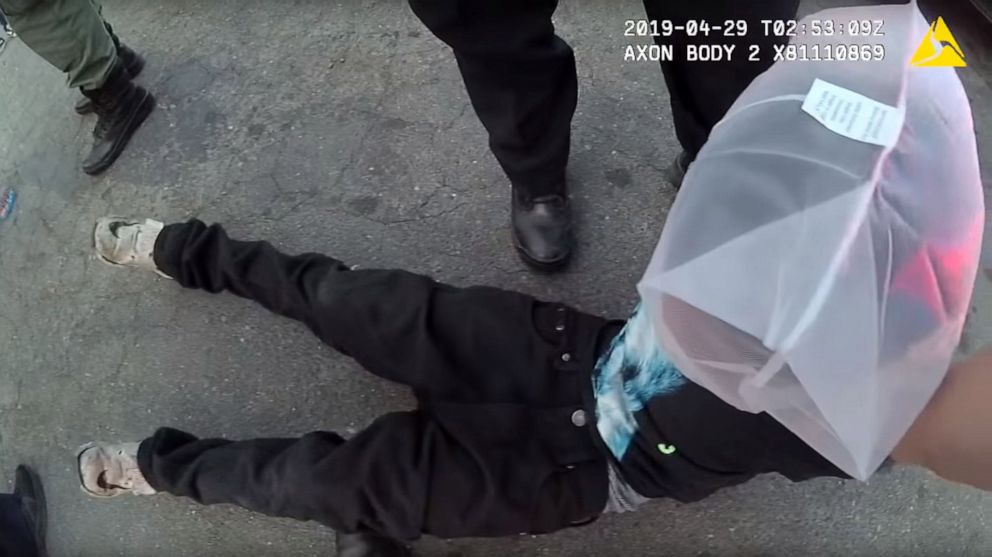 PHOTO: Bodycam video released on May 22, 2019, by the Sacramento, California, Police Department shows putting a “spit bag” over the head of a handcuffed 12-year-old boy they alleged spit in the face of an officer during an April 28, 2019 arrest.