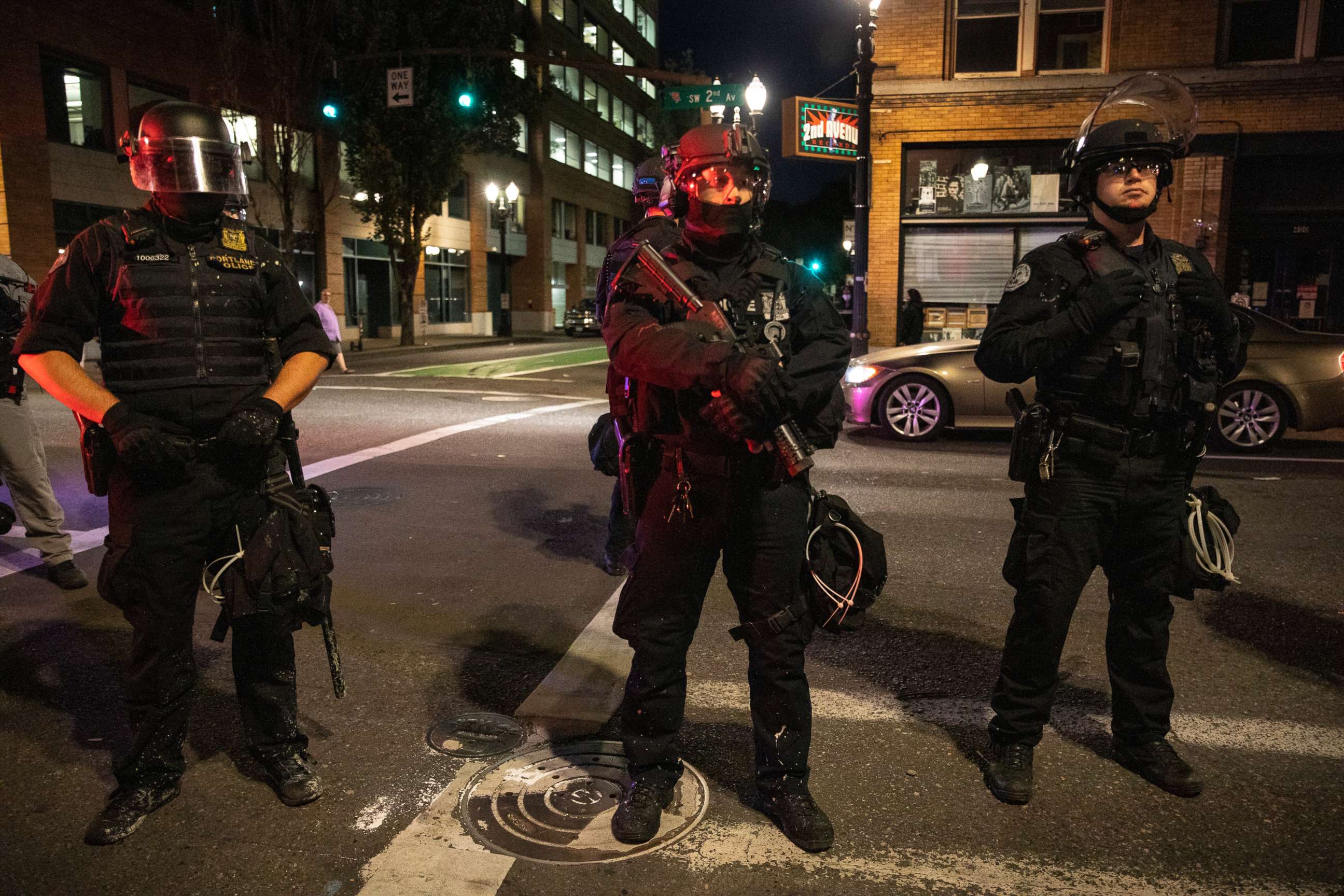 PHOTO: Police stand guard in Portland, Oregon, on Aug. 29, 2020.
