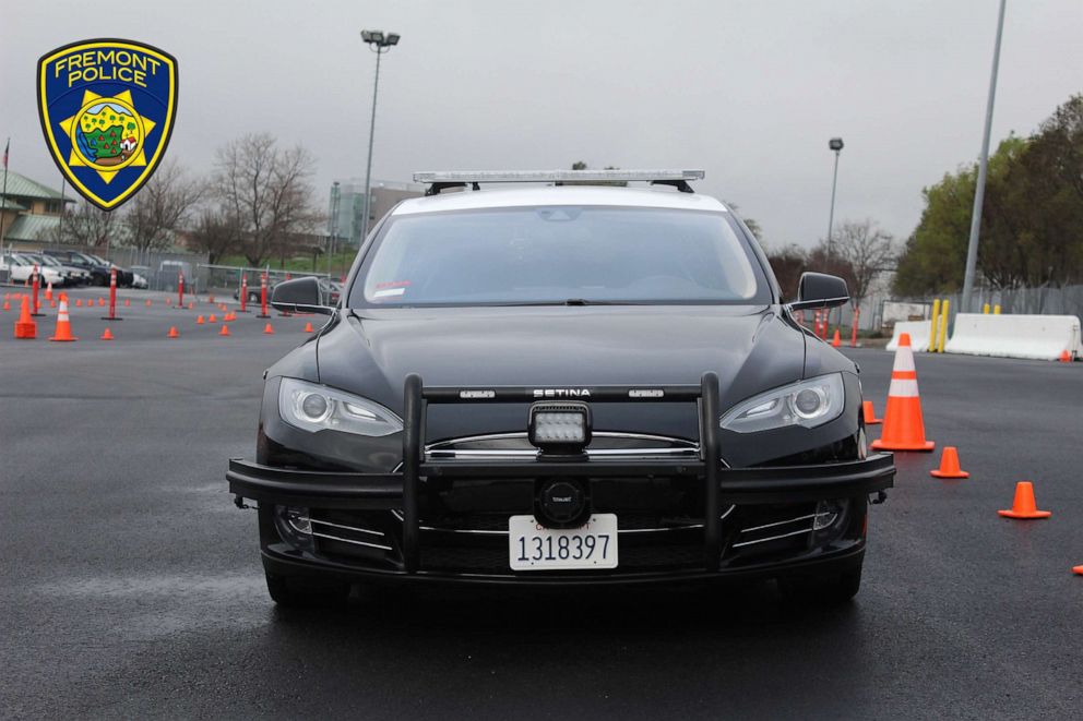 PHOTO: Fremont Police Department in California just completed a six-month pilot program using a Tesla Model S as a patrol car. It took more than a year for the car to be modified to the city's standards. 