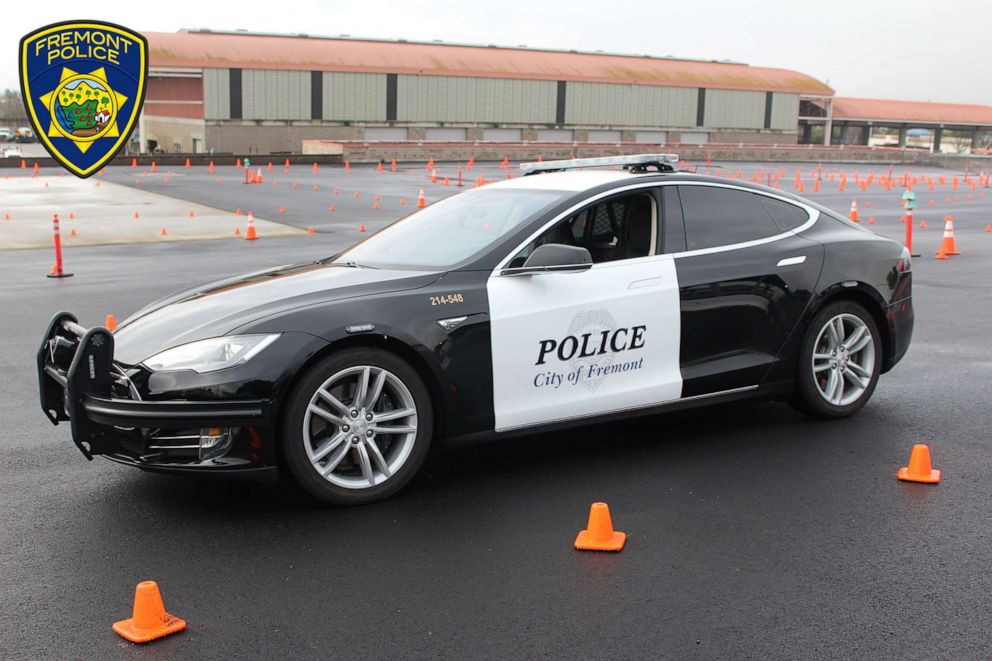 PHOTO: Fremont Police Department in California just completed a six-month pilot program using a Tesla Model S as a patrol car. It took more than a year for the car to be modified to the city's standards. 