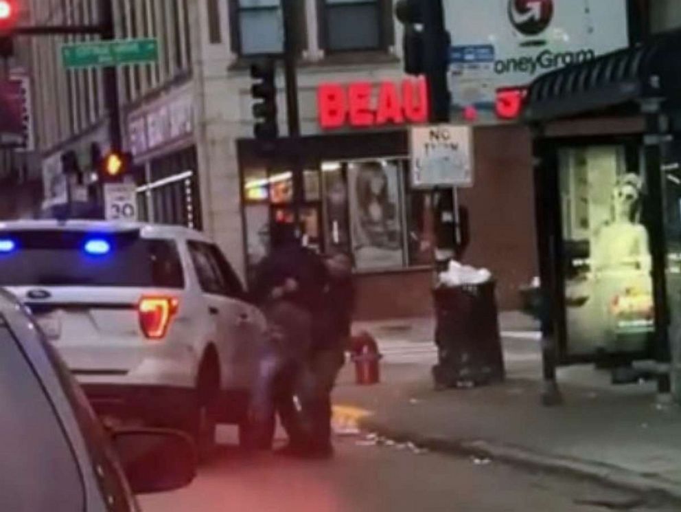 PHOTO: An officer appeared to be seen throwing a man to the ground on Nov. 28, 2019, in Chicago during an arrest