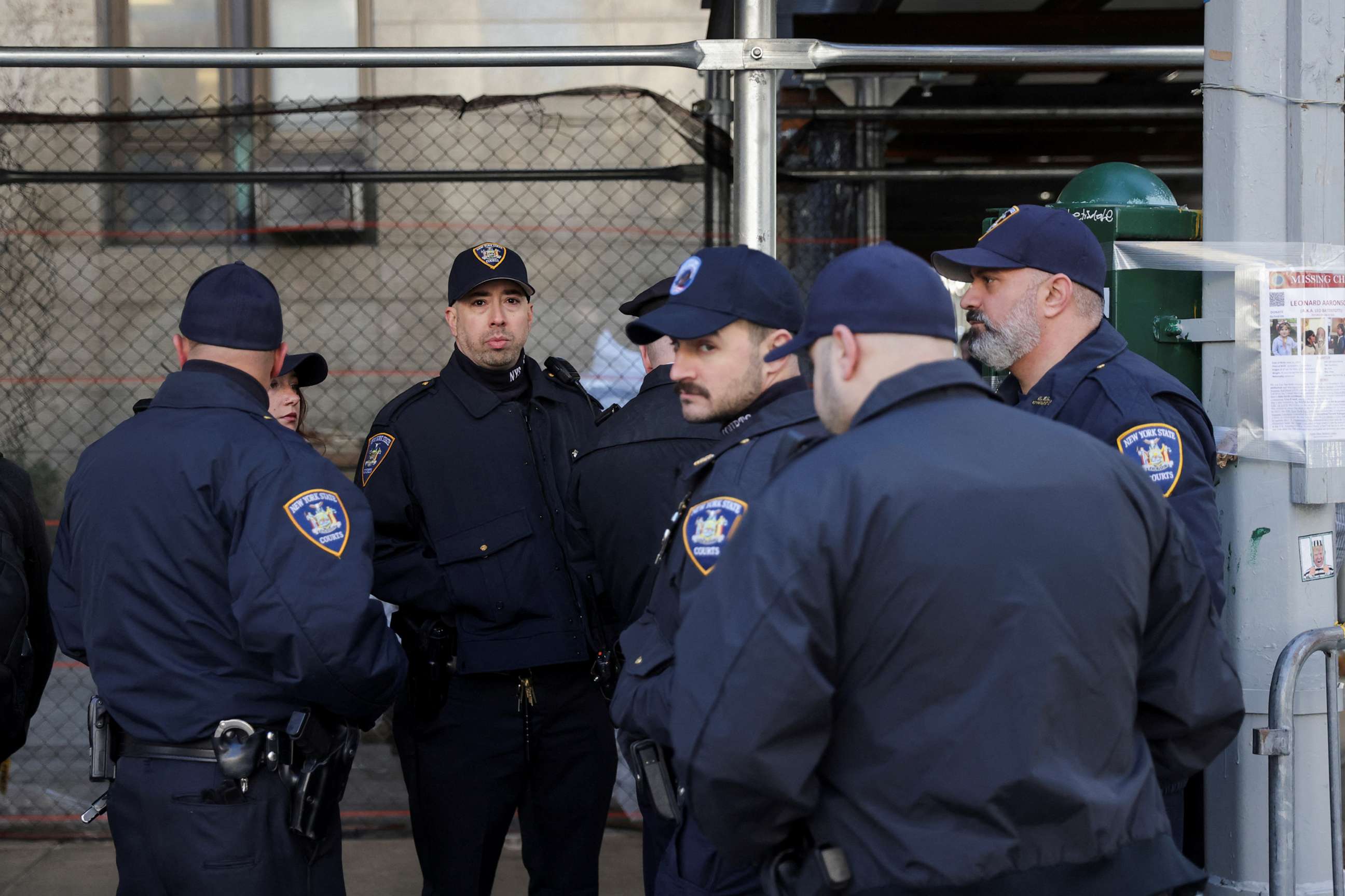 PHOTO: New York police officers stand guard near the Manhattan criminal court, after former President Donald Trump's indictment by a Manhattan grand jury following a probe into hush money paid to porn star Stormy Daniels, in New York City, April 3, 2023.