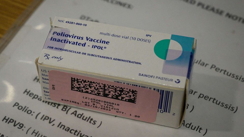 PHOTO: A polio vaccine box is displayed at a health clinic in Brooklyn, New York on August 17, 2022. 