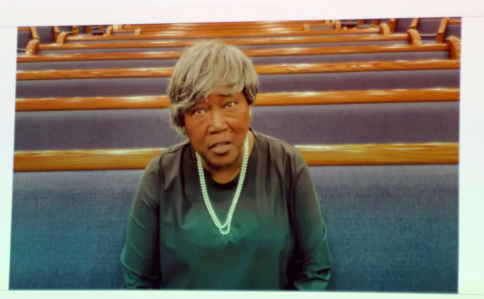 PHOTO: Charleston church massacre survivor Polly Sheppard speaks in a video asking to pass a hate crimes law in the South Carolina Senate, April 27, 2022, in Columbia, S.C.