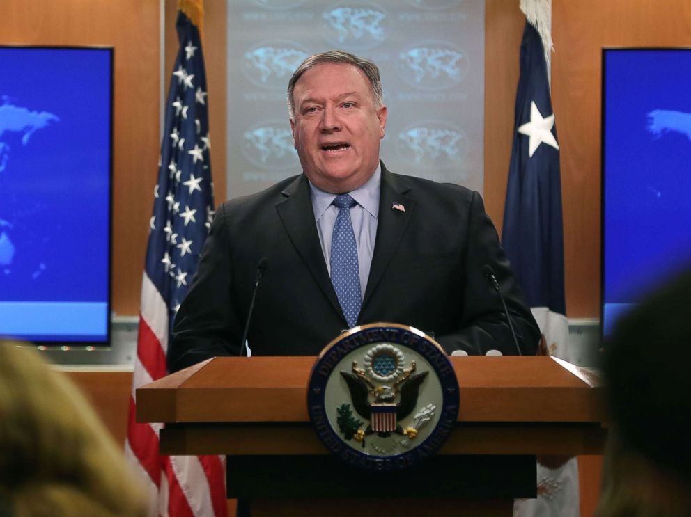 PHOTO: Secretary of State Mike Pompeo speaks to the media in the briefing room at the Department of State, Nov. 20, 2018, in Washington, D.C.