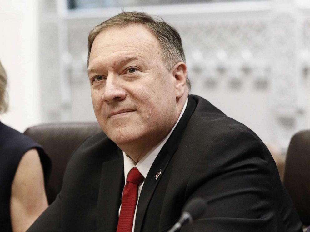 PHOTO: US Ambassador to the UN Kelly Craft and Secretary of State Mike Pompeo are shown during a meeting with Russia's Foreign Minister Sergei Lavrov on the sidelines of the 74th session of the United Nations General Assembly in New York, Sept. 27, 2019.