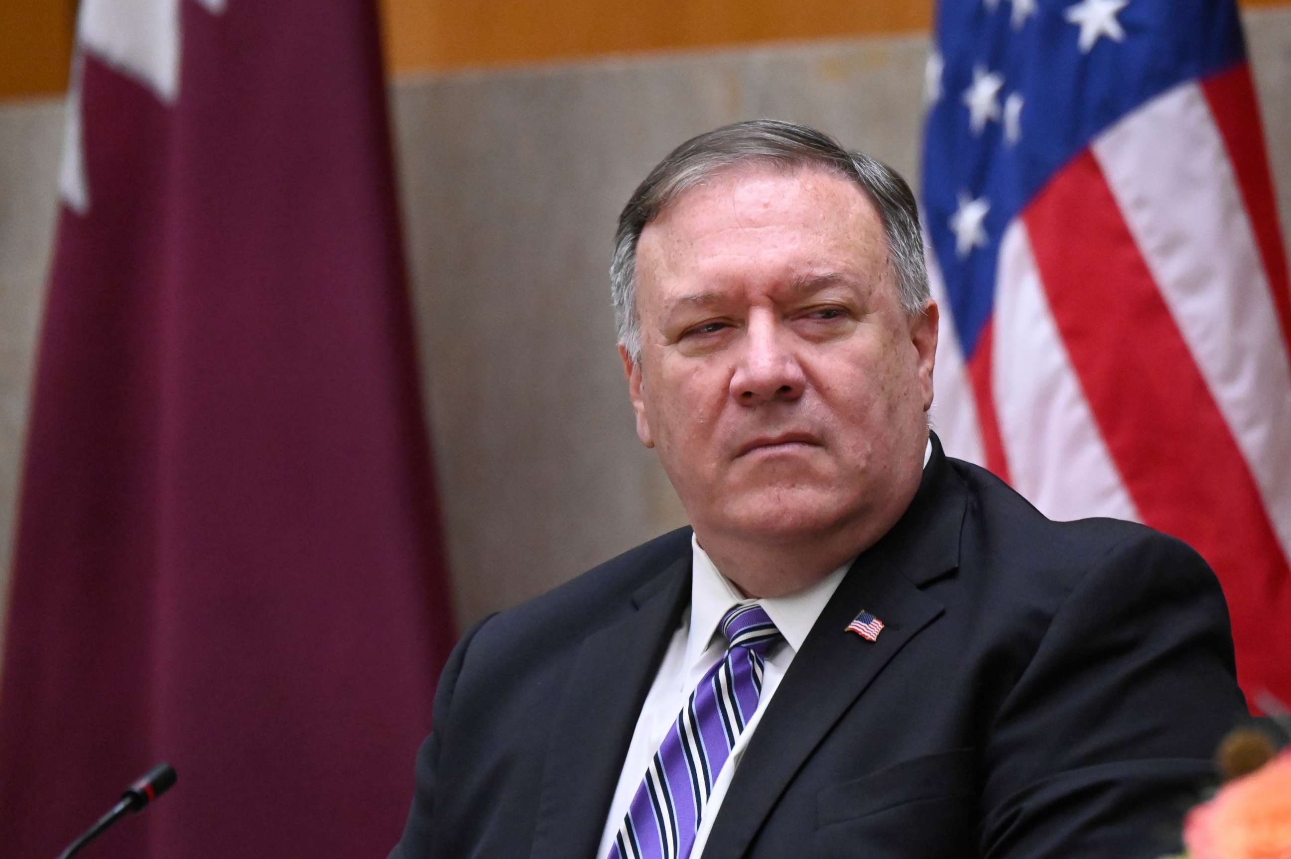PHOTO: Secretary of State Mike Pompeo listens during the third annual U.S.-Qatar Strategic Dialogue at the State Dept., Monday, Sept. 14, 2020 in Washington. 