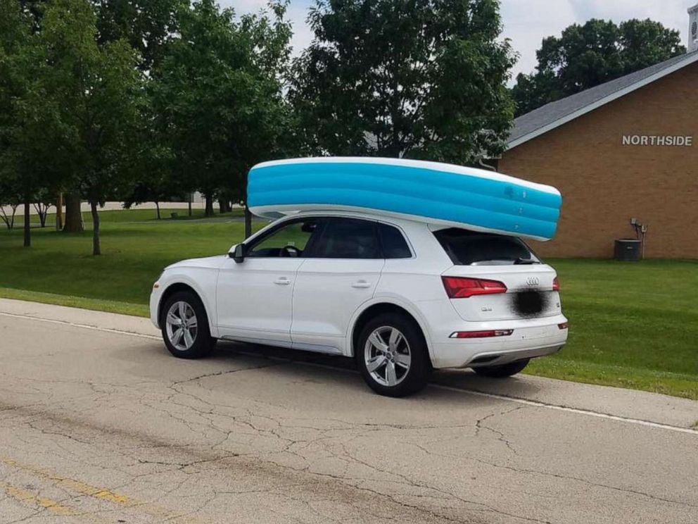 PHOTO: A woman from Illinois was arrested on Tuesday, July 09, 2019 for allegedly driving her off-road vehicle while her children were sitting in an inflatable pool on the roof.