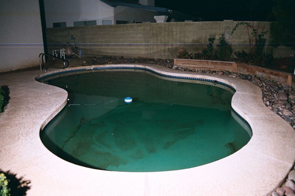 PHOTO: This crime scene photo shows the Falaters' pool where police found Yarmila Falater's body.