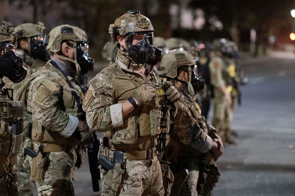 PHOTO: Agents from different components of the Department of Homeland Security are deployed to protect a federal courthouse in Portland, Ore., July 5, 2020.