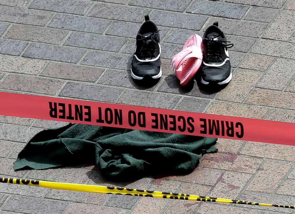 PHOTO: Clothing is strewn on the sidewalk at a scene where pedestrians were hit by a motorist in Portland, Ore., May 25, 2018.