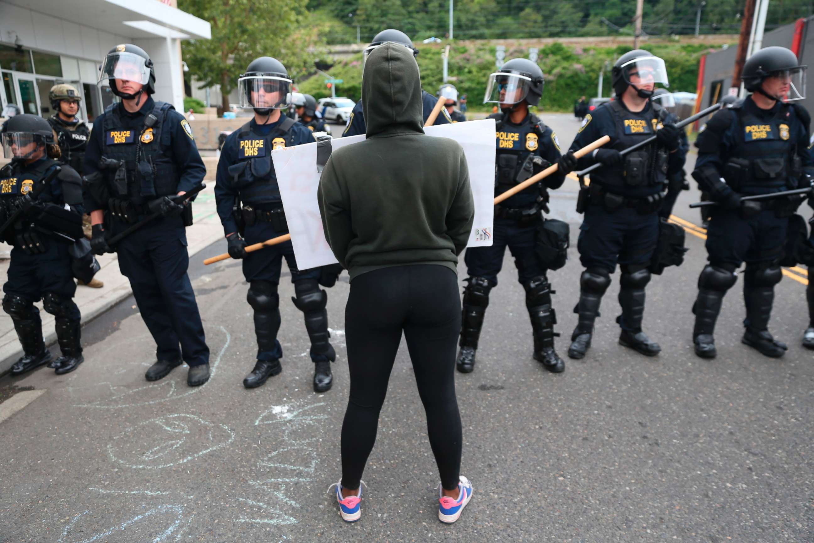 PHOTO: Authorities take action to reopen Portland's Immigration and Customs Enforcement headquarters, June 28, 2018 in Portland, Ore., as demonstrations had  forced it to closed for more than a week.