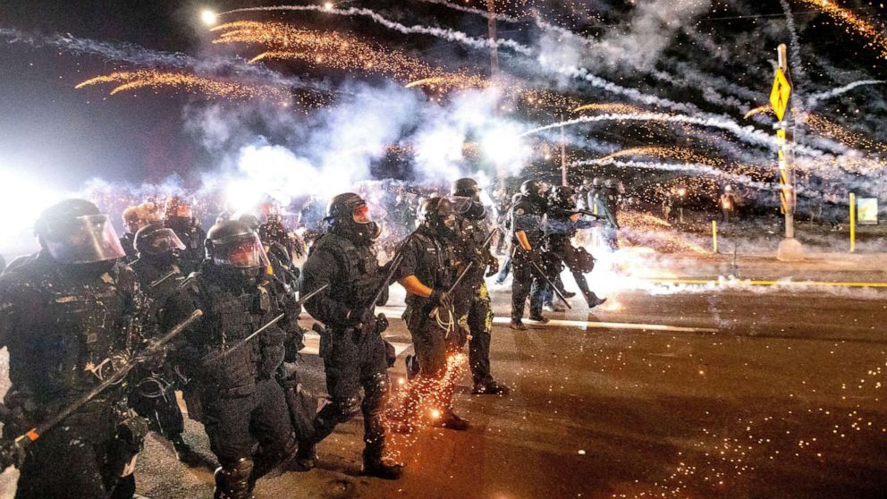 PHOTO: Police use chemical irritants and crowd control munitions to disperse protesters during a demonstration in Portland, Ore., Sept. 5, 2020.