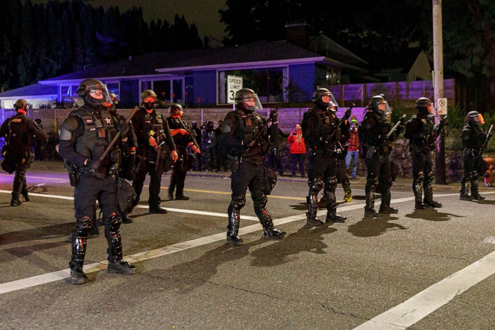 PHOTO: Demonstrations continue at the Portland, Oregon East Precinct on August 30, 2020 for the 95th consecutive day to protest police brutality and racial inequities.