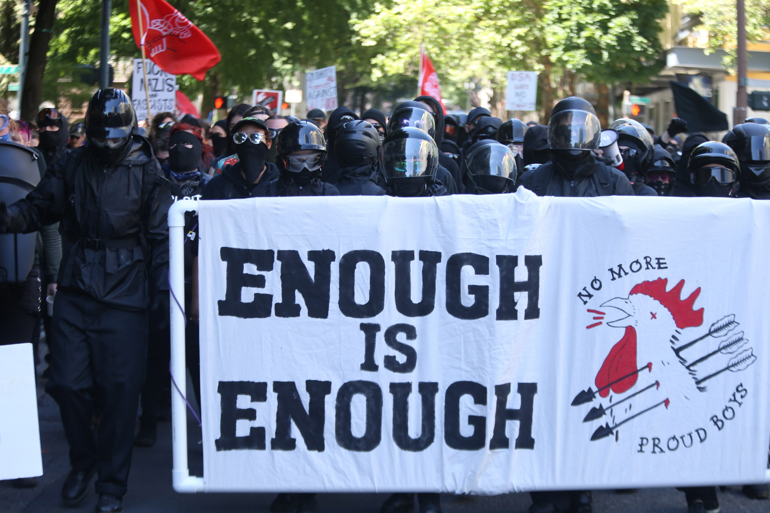 PHOTO: Multiple groups, including Rose City Antifa, the Proud Boys and conservative activist Haley Adams protest in downtown Portland, Ore., Saturday, June 29, 2019.
