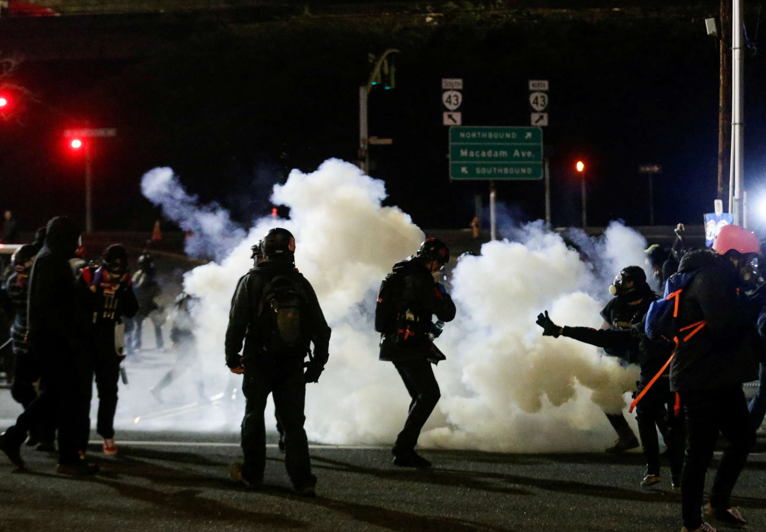 PHOTO: Protesters disperse during a rally outside the field office of the U.S. Immigration and Customs Enforcement in Portland, Oregon, on Jan. 20, 2021, after the inauguration of President Joe Biden.