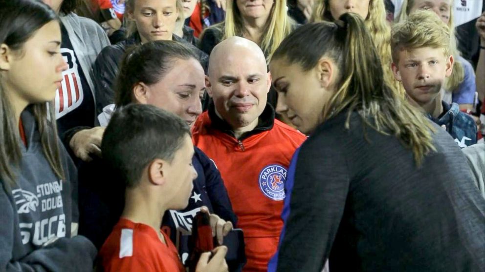 PHOTO: Ilan and Lori Alhadeff as well as their sons and the Stoneman Douglas girls soccer team got to meet Alex Morgan, a member of the national soccer team and Alyssa Alhadeff's favorite player.